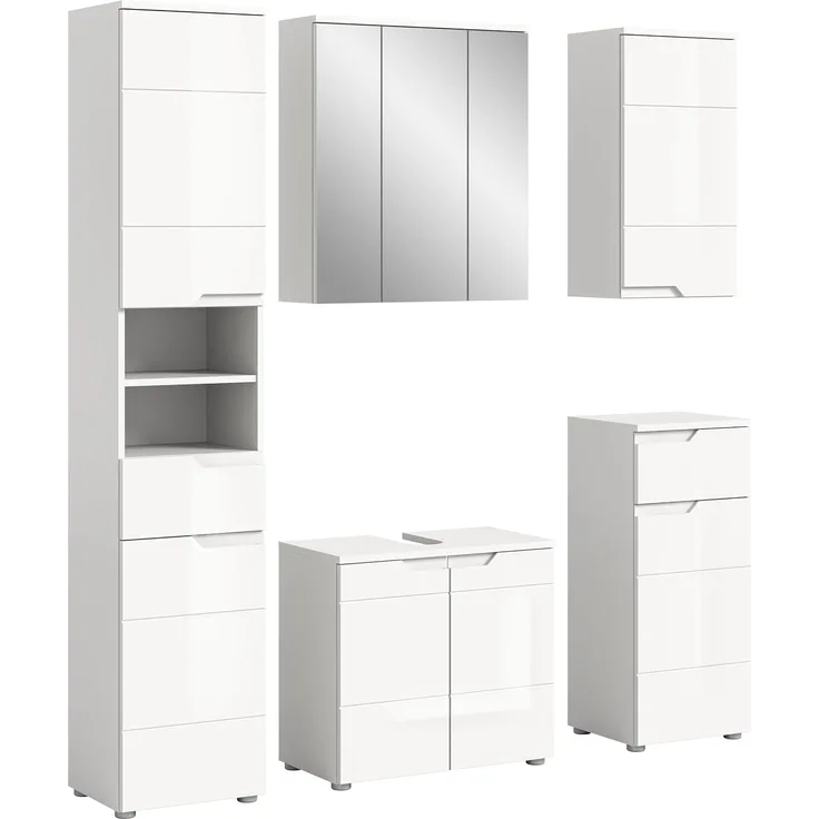 xonox. home Bad Solero X7WA9B01 Badkombination Badmöbel-Set Badmöbel in Weiß Nachbildung und weiß Hochglanz tiefzieh, ca. B/H/T: 169 x 193 x 34 cm