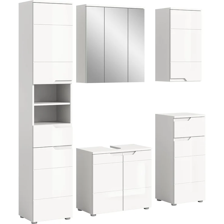 xonox. home Bad Solero X7WA9B01 Badkombination Badmöbel-Set Badmöbel in Weiß Nachbildung und weiß Hochglanz tiefzieh, ca. B/H/T: 169 x 193 x 34 cm