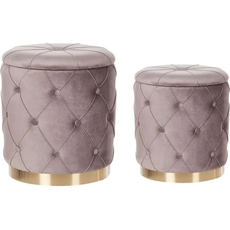 Pouf PUEBLO 2er Set Taupe Samtstoff 40 33 cm 40 33 cm