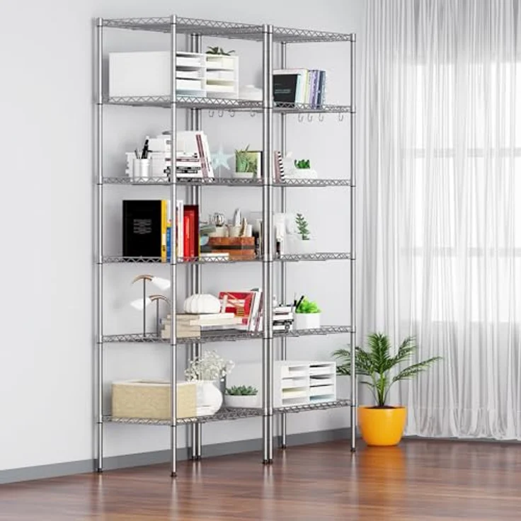 Himimi 6 Etagen Standregal Metallregal Küchenregal Badezimmerregal verchromtes Regal mit Seitenhaken und verstellbare Ablagen 54 x 29 x 160 cm, Silber – Bild 6