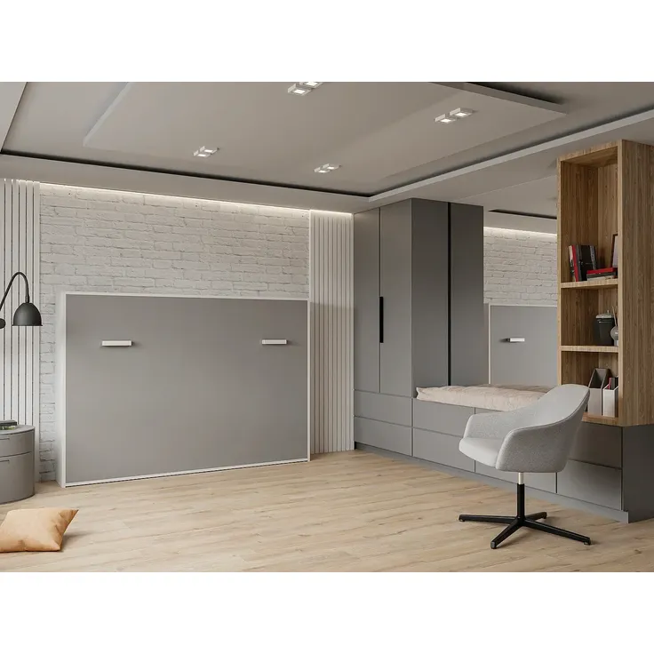 Vente-unique - MALINA Bett Holz, Platte GrauWeiß - B 159 cm40 cm x H 154 cm x L 208 cm – Bild 2