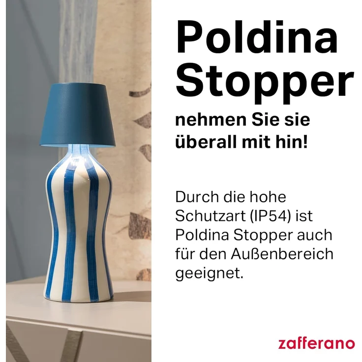 Zafferano, Poldina Stopper Lampe, Kabellose und Wiederaufladbare Flaschenlampe mit Touch Control, Geeignet für den Innen- und Außenbereich, Dimmer, 2200-3000 K, Höhe 11 cm, Farbe Salbei – Bild 3