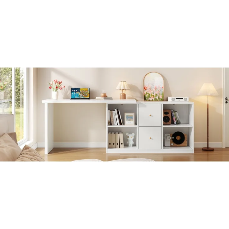 Eckschreibtisch 120x78x130 cm, weiß, beidseitig montierbar mit 2 Schubladen – Bild 3