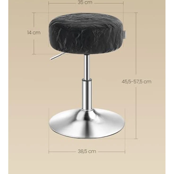 VASAGLE Schminkhocker 2er Set, Schminkstuhl, Sitzhocker, höhenverstellbar, 360° drehbar, PU, Dicke Polsterung, für Schlafzimmer, Küche, Esszimmer, modern, tintenschwarz ZH2504014 – Bild 3