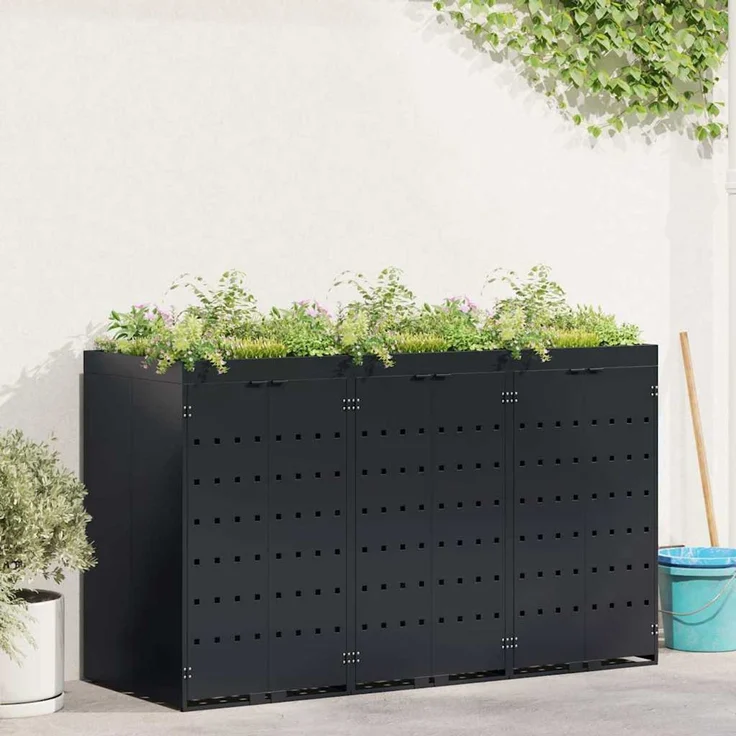 vidaXL Wagenmüllbehälter für 3 Behälter Schwarz 204 x 77,5 x 121,5 cm 3394739 – Bild 1