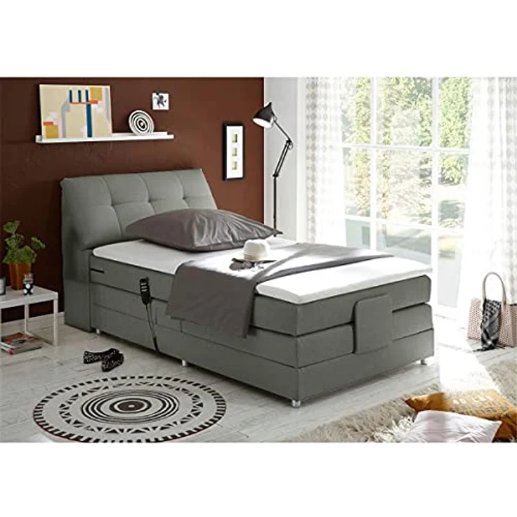 Lomadox CONCORD3M-09, Boxspringbett 120x200 cm, elektrisch verstellbar mit 7-Zonen-Tonnentaschenfederkern, Artemis 18 silver – Bild 1