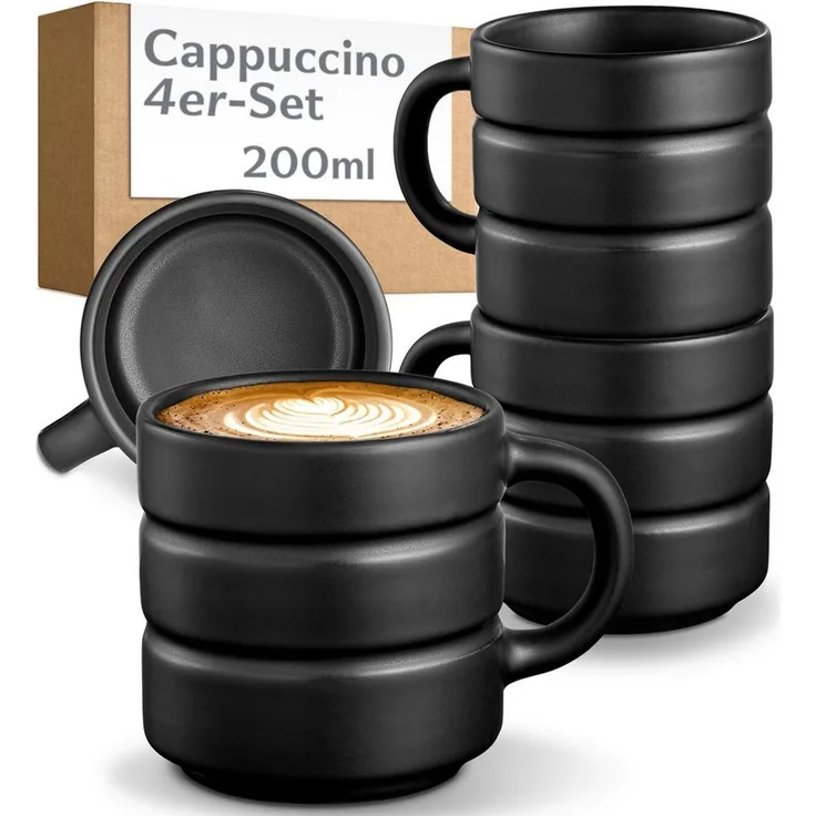 Cosumy Tasse Kaffeetassen Set 4 St. horizontal stapelbar Keramik - Rillenoptik, 4-tlg, Keramik, horizontal stapelbar, Rillenoptik, dickwandige Keramik, 4er-Set