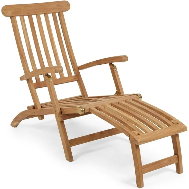 SAM Teak Holz Deckchair, Sonnenliege- Stuhl, verstellbar, geschliffen, zusammenklappbar, Balkon, Terrasse und Garten