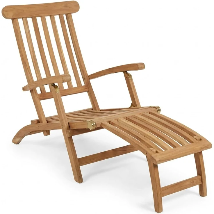 SAM Teak Holz Deckchair, Sonnenliege- Stuhl, verstellbar, geschliffen, zusammenklappbar, Balkon, Terrasse und Garten – Bild 1