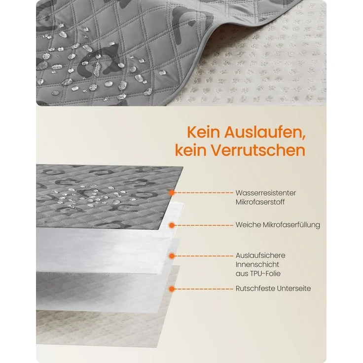 Feandrea Wasserdichte Hundedecke, Decke, 135 x 76 cm, Autoschondecke für Haustiere, Sofaschutz, maschinenwaschbar, rutschfeste Unterseite, Stepp-Design, taubengrau – Bild 2