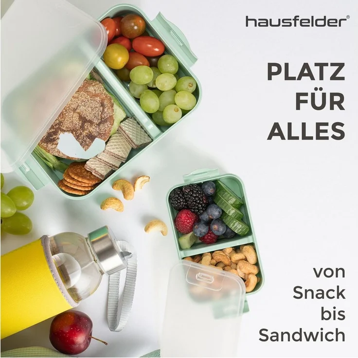 Hausfelder Lunchbox Brotdose 2er Set mit Unterteilung, 1x groß, 1 x klein, Grün (Jadegrün), Kunststoff, (2er Set, 2-tlg), spülmaschinengeeignet, langlebig, bruchfest, BPA-frei – Bild 3