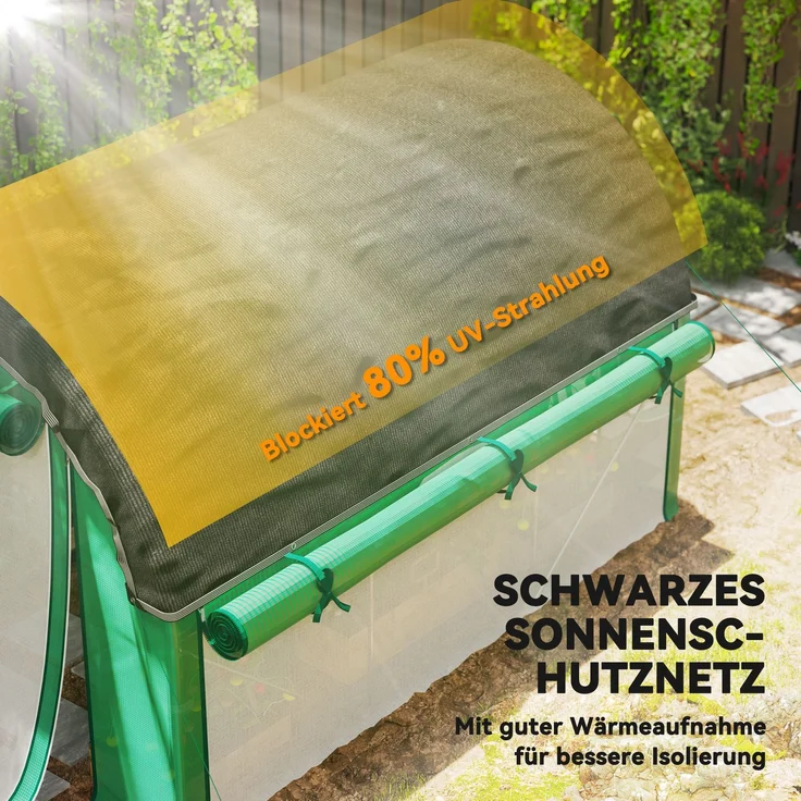 Wohnora-Gewächshaus 3 x 2 x 2 m Foliengewächshaus mit 6 Fenster, Rolltüren, Aufrollbar Seitenwänden, UV-beständiger Folientunnel, Winterfest Tomatenhaus mit Erdanker, Grün,H 198cm x T 300cm x B 200cm – Bild 3