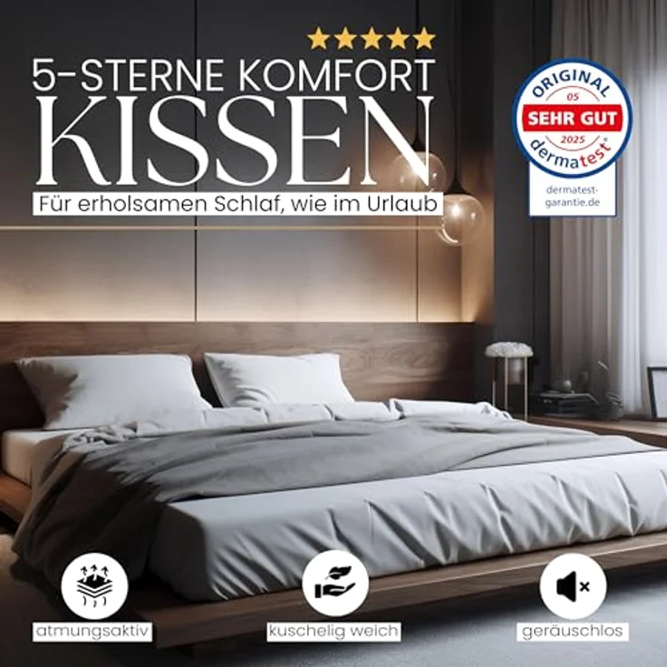 Gentle North Microfaserkissen Kopfkissen in Hotelqualität - Einzeln oder im 2er Set - 60° Waschbar, Füllung: Polyester, Rückenschläfer, Seitenschläfer, Bauchschläfer, Comfort, Reißverschluss für Füllung - Made in EU - allergikerfreundlich – Bild 3