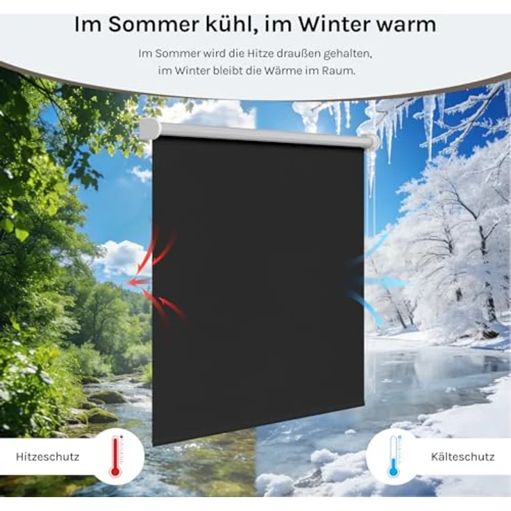 WOLTU Verdunkelungsrollo, nur zur Schraubmontag Thermo Verdunkelungsrollo mit Kette, Sichtschutz für Türen und Fenster, 140x160 cm [Stoffbreite: 136 cm], Schwarz – Bild 4