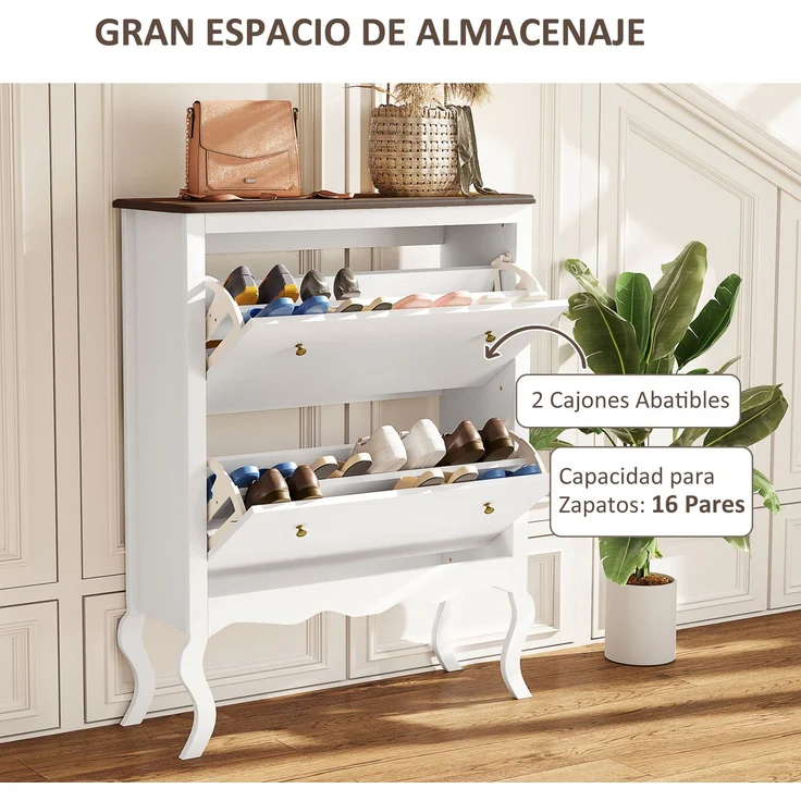 MELAYR, Schmales Schuhregal mit 2 klappbaren Schubladen, 84 x 29 x 109 cm, Weiß – Bild 6