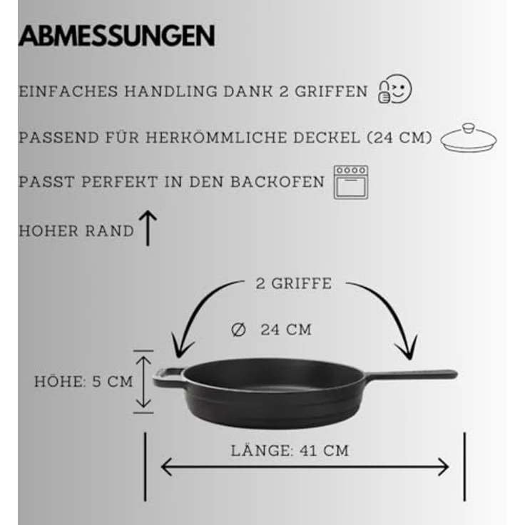 Sallys Bratpfanne Gusseisenpfanne - 24 cm, Gusseisen, Induktion – Bild 4