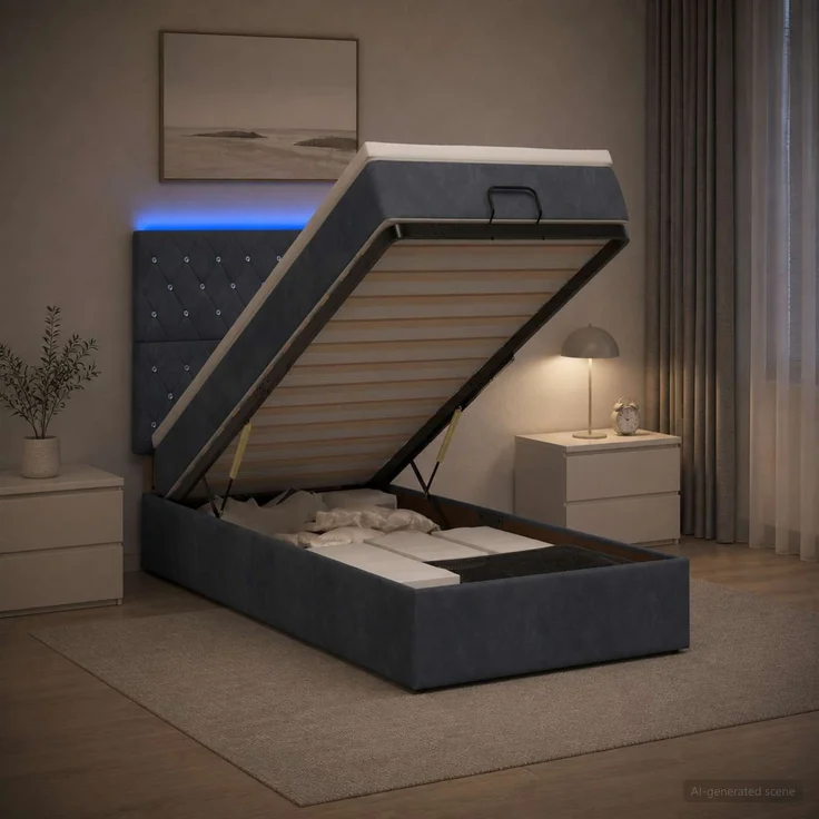 vidaXL Ottoman-Bett mit Matratze und LED Dunkelgrau 90 x 190 cm Samt 3458200 – Bild 4