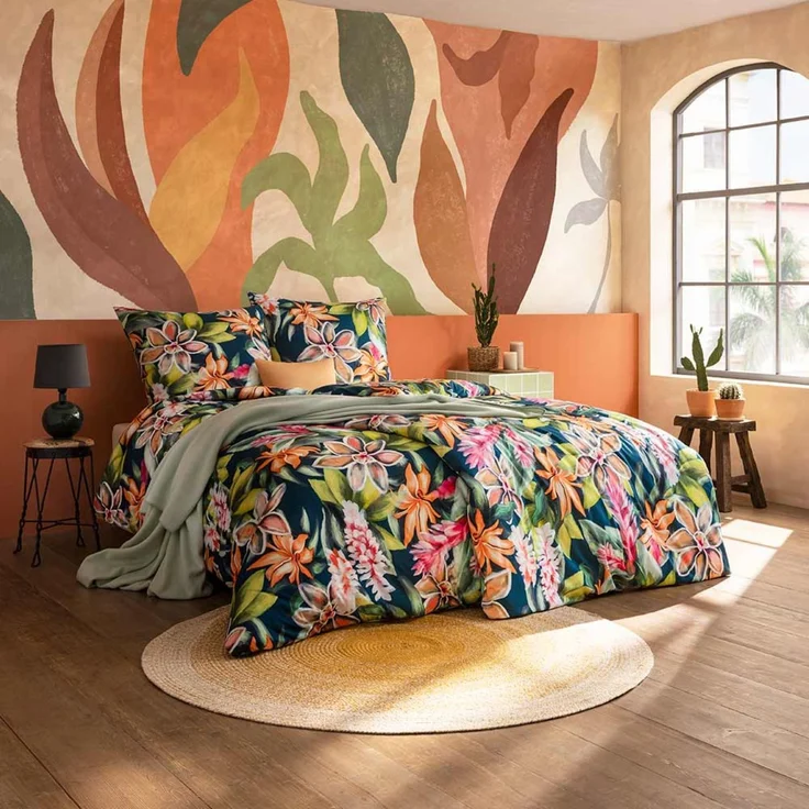 Estella Mako Jersey Bettwäsche 155x220 Miriam Blüten Tropisch bunt 6551-985 – Bild 1