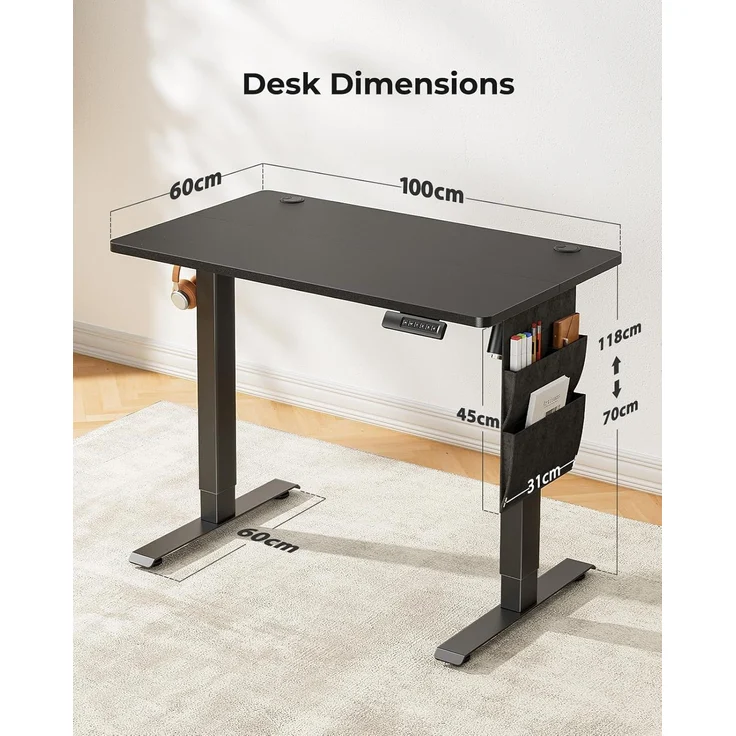 Marsail Höhenverstellbarer Schreibtisch, Elektrischer Höhenverstellbarer Schreibtisch mit Storage Tasche, Stehpult für Home Office Computertisch… – Bild 3