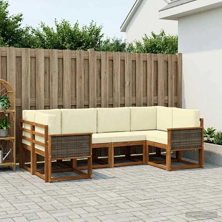vidaXL Outdoor-Sofagarnitur 6 stk. 6-Sitzer Natur und Creme 3385486 – Bild 1
