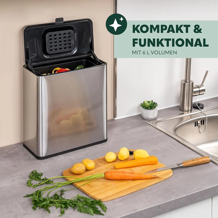 eluno Biomülleimer 6L mit Geruchsfilter, 3 Montagearten, Edelstahl – Bild 2