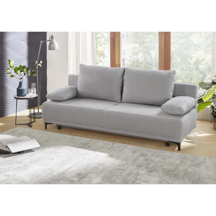 Schlafsofa LUIGI Querschläfer mit Bett und Stauraum hellgrau ca. 196 cm