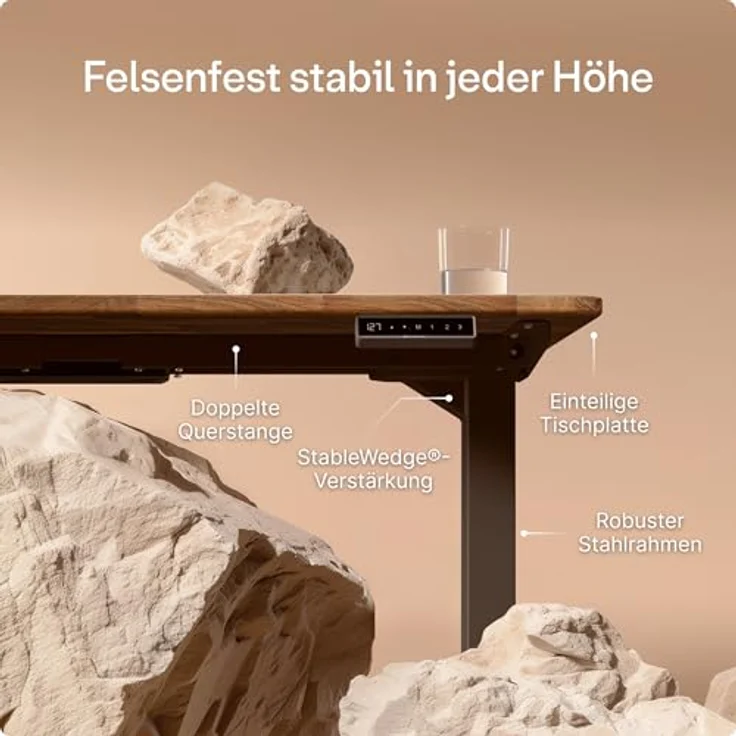 Desktronic Höhenverstellbarer Schreibtisch aus massivem Nussbaumholz (140x70 cm) – Elektrisch höhenverstellbar mit flüsterleisem Dual-Motor & Touchscreen – Hohe Tragfähigkeit – Stehtisch HomePro – Bild 5