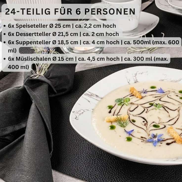 SÄNGER Porzellan Geschirrset Bilgola Marmor, Tafelservice 24 teilig für 6 Personen – Bild 2