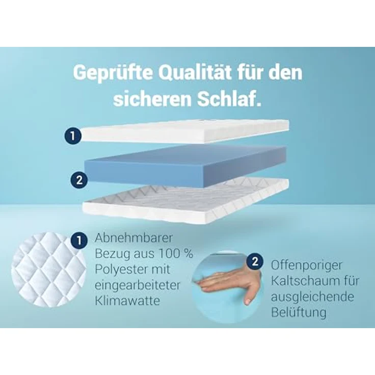 Betten-ABC - Matratze für Kinder & Jugendliche - 100x200 cm - Spezieller Härtegrad & Oeko-TEX-Zertifiziert - Optimale Hygiene Dank abnehmbarem & waschbarem Polyester-Bezug - Lieferung per Paket – Bild 5