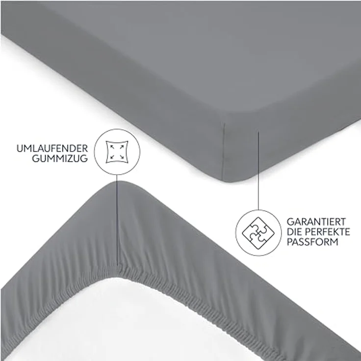 Dreamzie Premium Spannbettlaken 70x160 cm, Spannbetttuch für Dicke Matratzen bis zu 12 cm, Bettlaken 100% Jersey Baumwolle, 150 g/m², Oeko-TEX Zertifiziert - Anthrazit – Bild 5