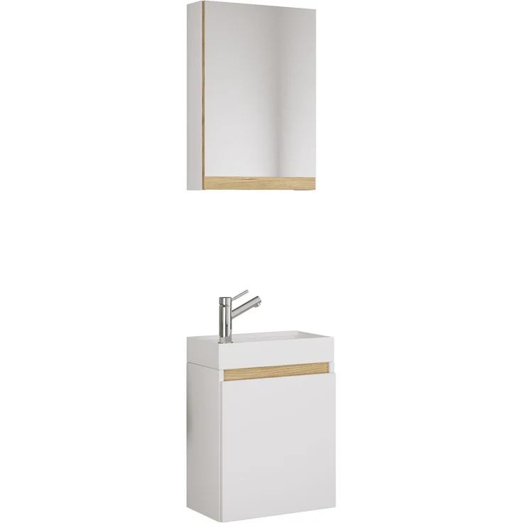 VCM Badmöbel Waschtisch Cosila 921950 Weiß / Honig-Eiche H. 113 x B. 41 x T. 22 cm – Bild 1