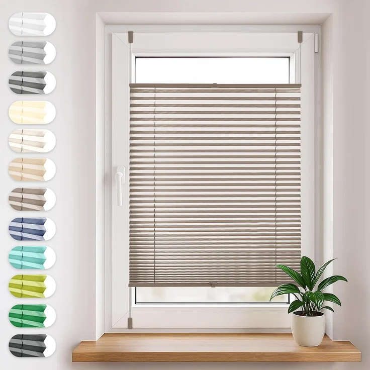 Sonello Plissee Klemmfix ohne Bohren 95x160 cm Braun Faltrollo Plisseerollo Jalousie für Tür & Fenster Blickdicht Sichtschutz Sonnenschutz Fertifplissee Rollo – Bild 1