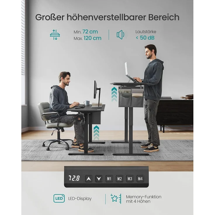Songmics höhenverstellbarer Schreibtisch elektrisch, Holzspanplatte Tintenschwarz, 60 x 140 x (72-120) cm – Bild 4
