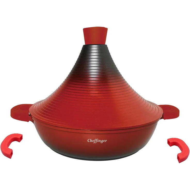 Aluguss Tajine Tagine Ø32cm Induktion Silikongriffe Gartopf Dampfgarer Bräter Rot – Bild 1