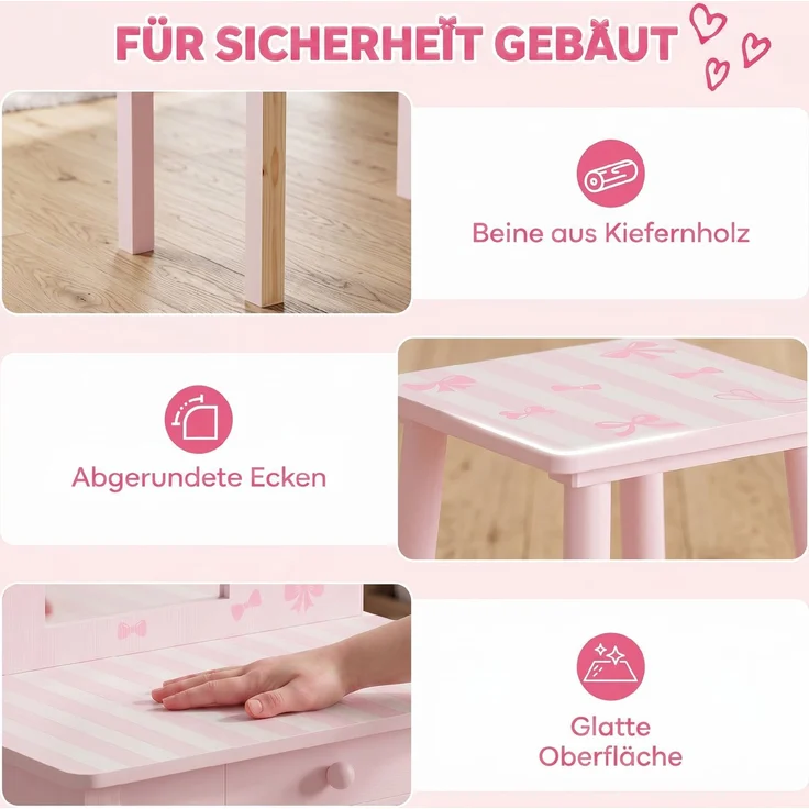 AIYAPLAY Kinder Schminktisch-Set, MDF, Acryl, Rosa, 55L x 34B x 82H cm – Bild 7