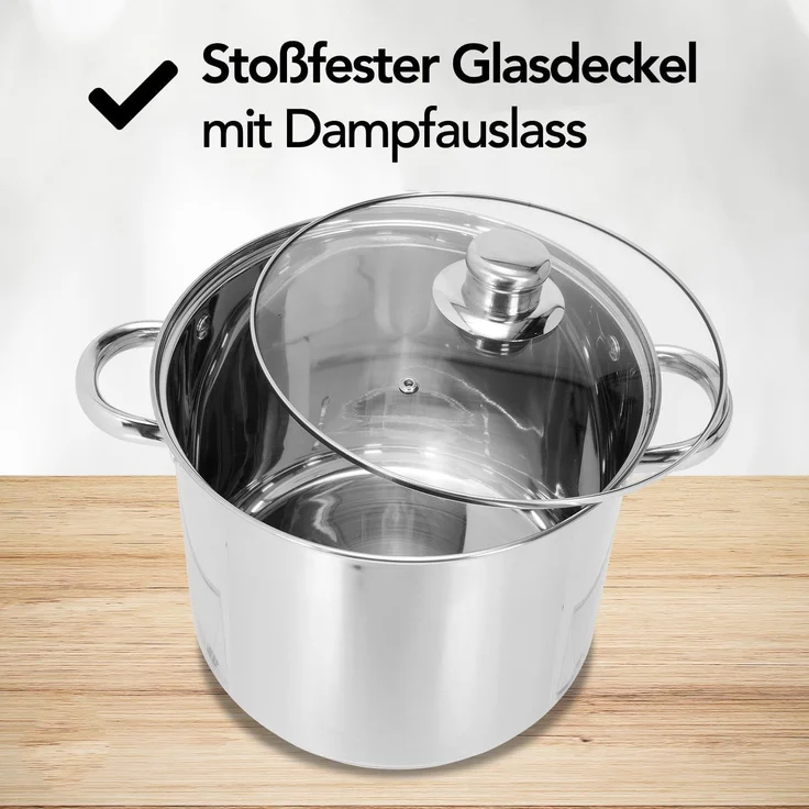 Brixy Suppentopf Stampftopf - Glasdeckel - 16,5L - 30 CM - Induktion Gas Keramik - Spülmaschinenfest - Edelstahl – Bild 5