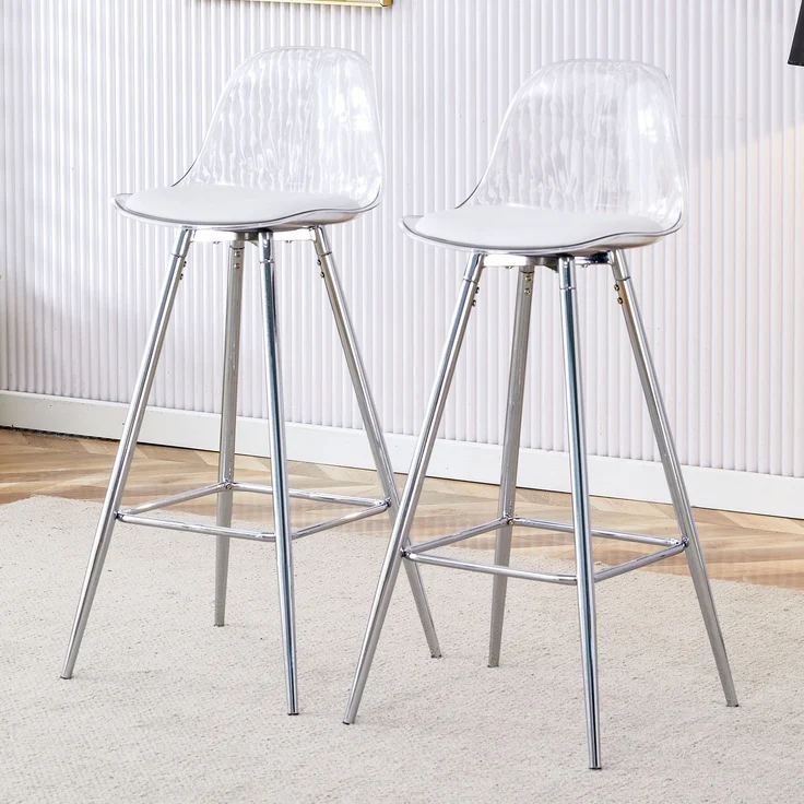 Wohnora 2-Teiliges Set transparente Lehnstühle mit durchscheinender Rückenlehne, silberfarbene Metallgestelle, geeignet für Wohnzimmer, Esszimmer, Theken, Inseln und Cafés – Bild 2