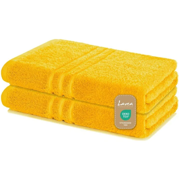 Lavea 2er Set Duschtuch 70x140 cm, Frottierserie Elena, Rapsgelb