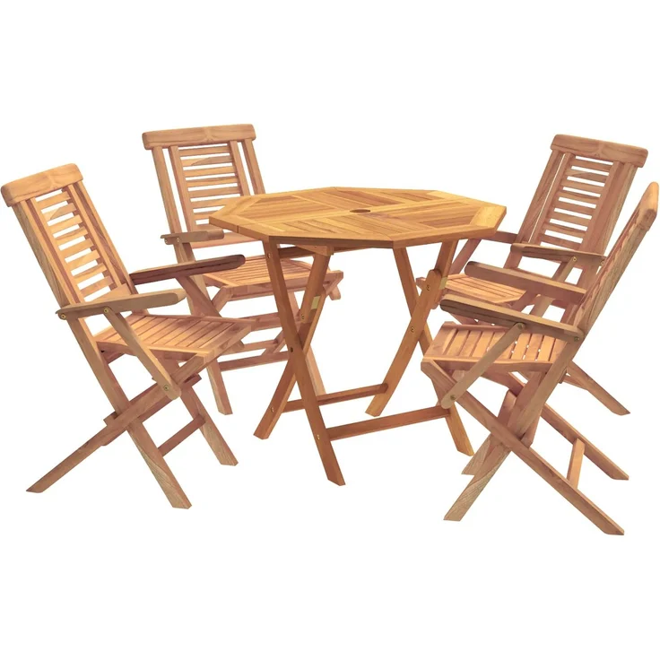 vidaXL 5-teiliges klappbares Garten-Bistro-Set Natur Massivholz Teak 3434112 – Bild 2