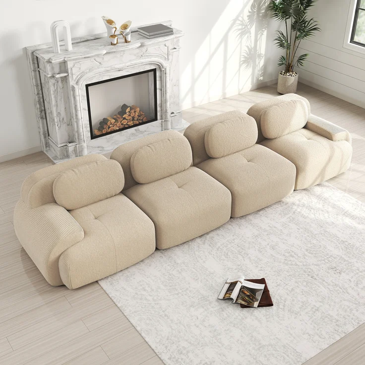 4-Sitzer-Sofa aus weichem Cordstoff,32D hochelastische Polsterung haustierfreundlich und ergonomisch vakuumverpackt frei kombinierbar ohne Montage für Schlafzimmer und Büro,Cordstoff,Beige, – Bild 2