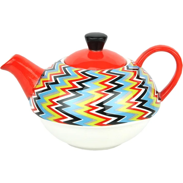 Tea for one Set Retro Zick-Zack Dekor Jameson&Tailor Teekanne Tee Tasse Keramik