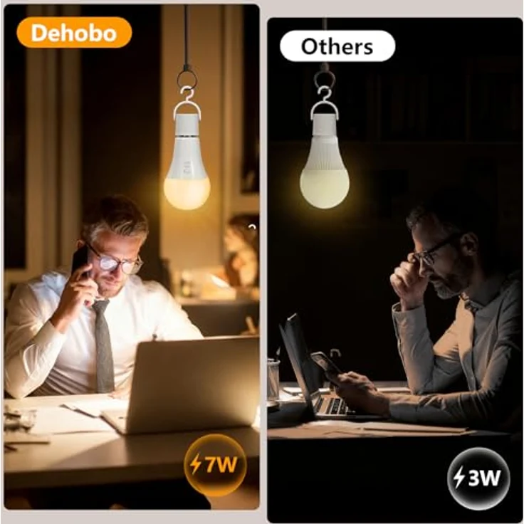 Dehobo Glühbirne Mit Batterie E27 Aufladbare Glühbirne Mit Fernbedienung - 7W Type-C Ladung Camping Lampe 3 Farben Dimmbare - Akku birne Mit Timing Funktion Mit Taste, Outdoor Lampe 1 Pack – Bild 5