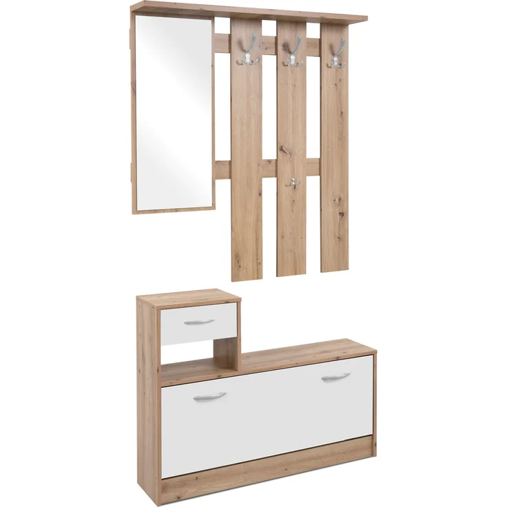 Kompaktgarderobe >Rudolf< in Artisan Eiche Dekor / Weiß - 100x180x25 (BxHxT) – Bild 4