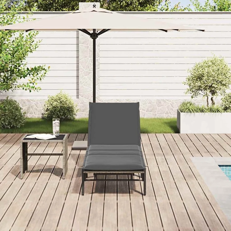 vidaXL Sonnenliege mit Auflage Grau Poly Rattan 4104081 – Bild 2