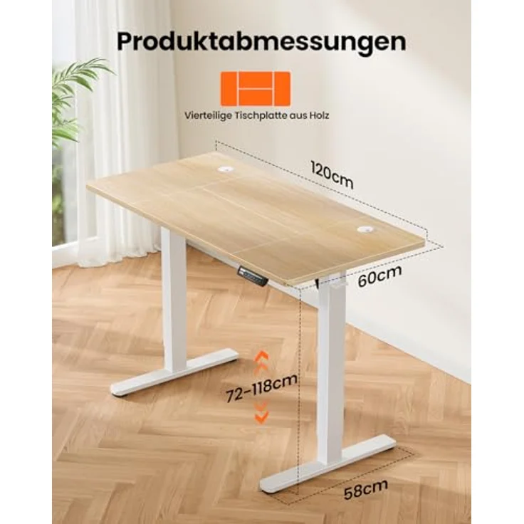 ErGear Elektrisch Höhenverstellbarer Schreibtisch 120x60 cm, Schreibtisch Höhenverstellbar mit 4 Memory-Funktion, Gaming Tisch mit Vierteilige Tischplatte – Bild 7
