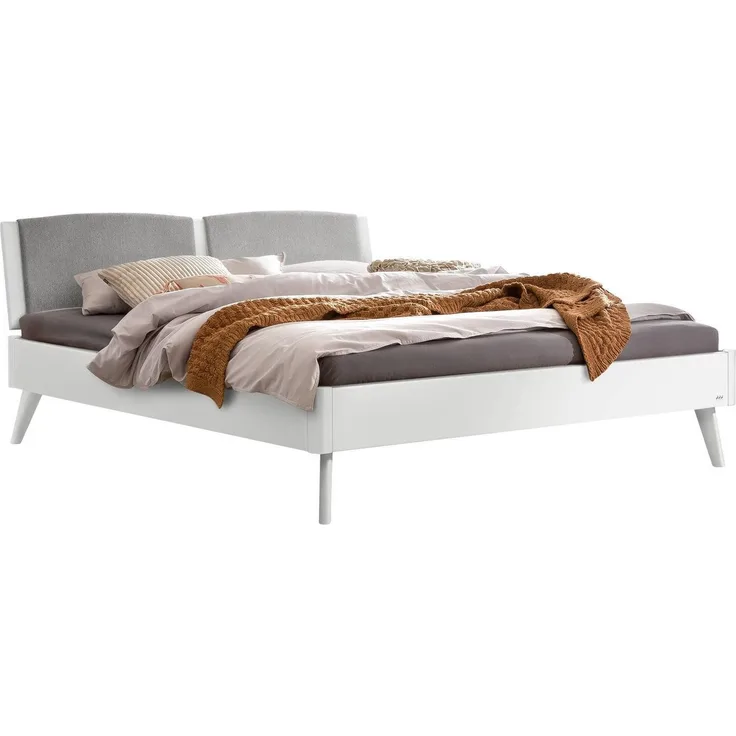 Hasena Polsterbett Fabro Lounge Weiß mit grauem Bezug 180x220 cm, Fußhöhe 20 cm MDF weiss deckend – Lounge