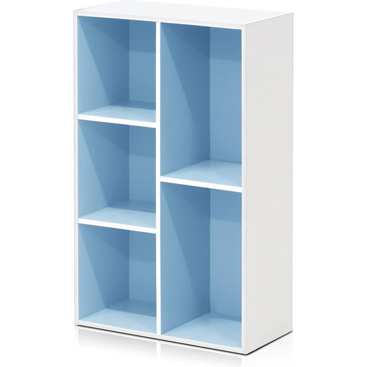 Furinno offenes Bücherregal mit 5 Fächern, holz, Weiß/Hellblau, 49. 5x23. 9x80 cm