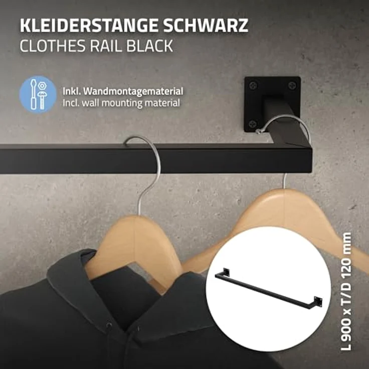 ML-Design Kleiderstange Rechteck 3er Set, Wandmontage, Schwarz, Stahl, U-Form, 90cm Breite, inkl. Montagematerial, belastbar bis 50kg – Bild 2