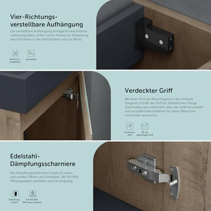 doporro Badmöbel-Set Badezimmerschrank Waschbeckenunterschrank Wandmontage Pisa02 – Bild 7