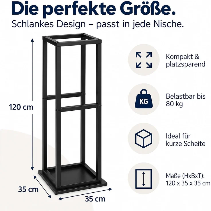 relaxdays Kaminholzregal Hohes Kaminholzregal aus Metall, BxTxH:35 x 35 x 120 cm, (1-St) – Bild 5
